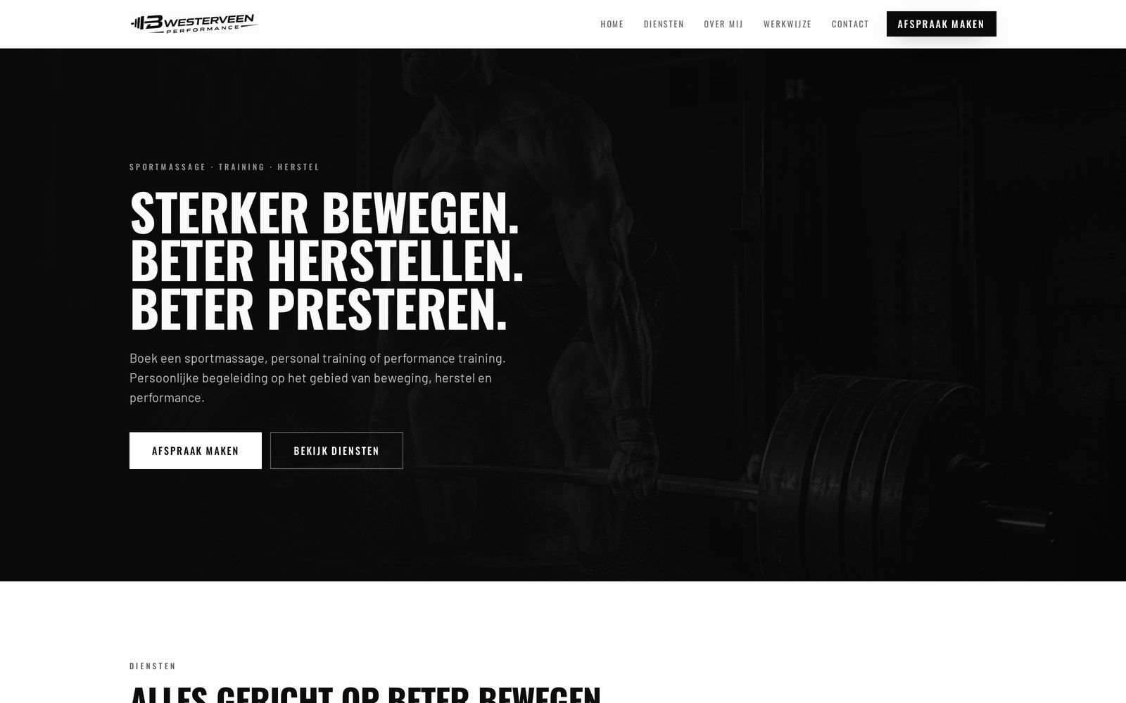 Homepage van de live website van Westerveen Performance